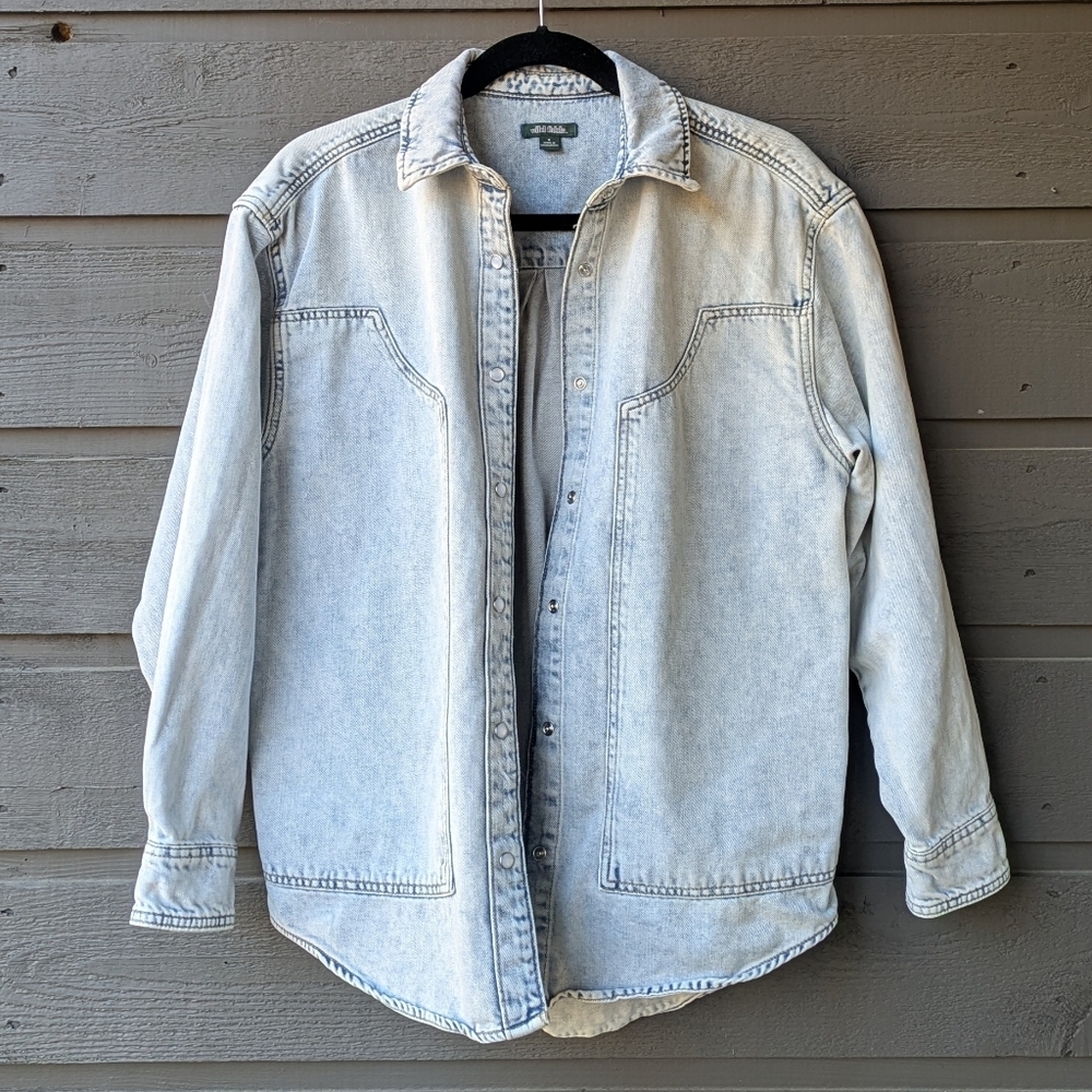 Wild Fable Light Acid Wash Patchwork Shacket Shirt Jacket Oversized Size Small - Picture 5 of 7